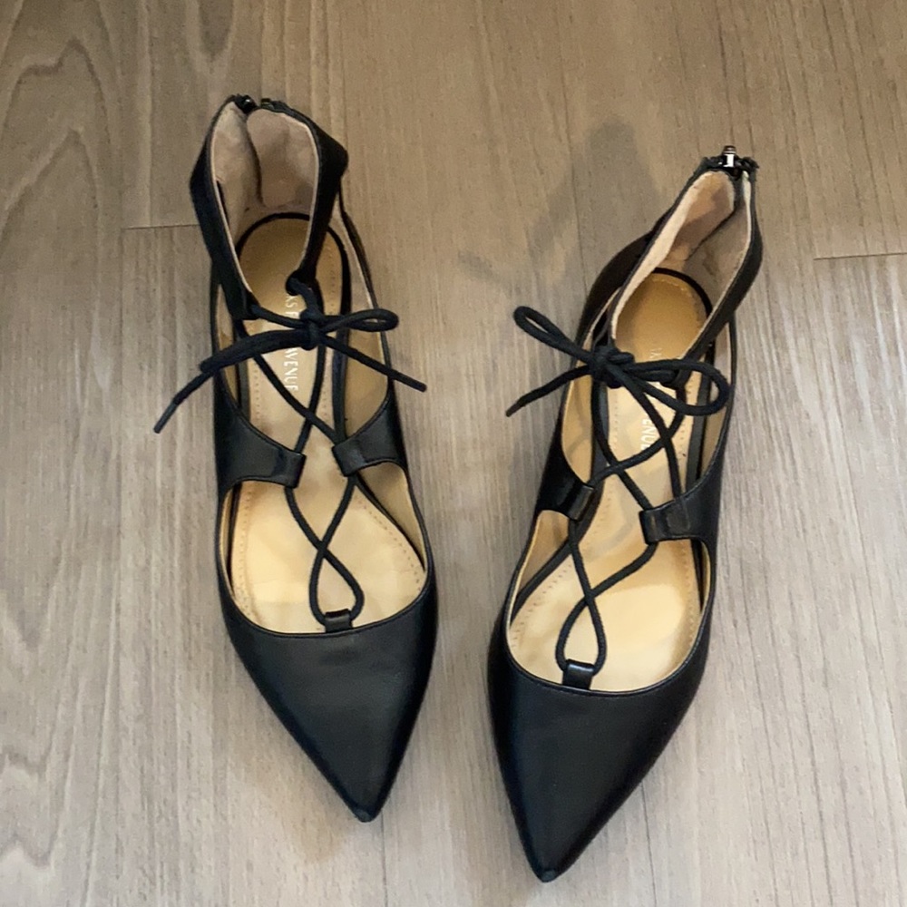 Saks Fifth Avenue black lace up flats, size 5.5
